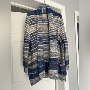 Lucky Brand Striped Blue and White Women's Cardigan Sweater